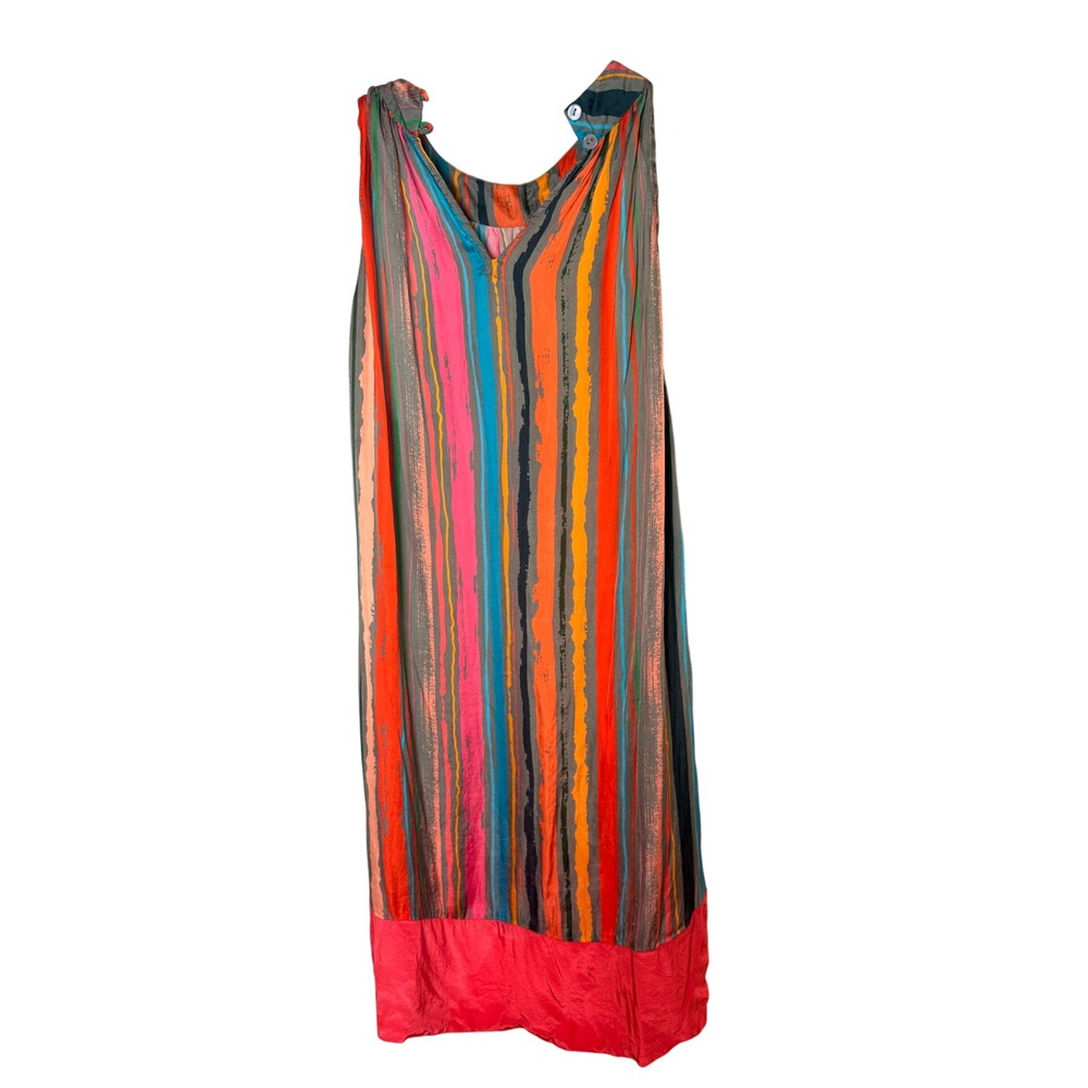 BENARES Shift Dress Womens Small Multicolor 100% Silk Striped Sleeveless Mini